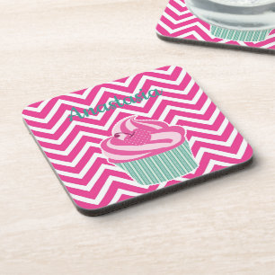 Cool, Phantastisch, Pink Cupcakes, weißer Name Getränkeuntersetzer