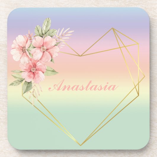 Cool, Phantastisch, Regenbogen Herz mit Ihrem Name Getränkeuntersetzer (Vorderseite)