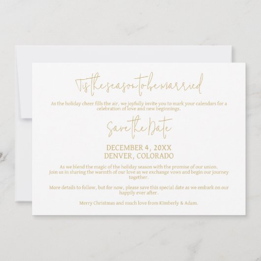 Cool Photo Christmas Wedding Elegant Modern Script Save The Date (Rückseite)