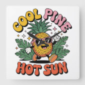 Cool Pine Hot Sun Retro Pineapple Summer Vibes Quadratische Wanduhr (Vorderseite)