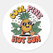 Cool Pine Hot Sun Retro Pineapple Summer Vibes Runder Aufkleber (Vorderseite)