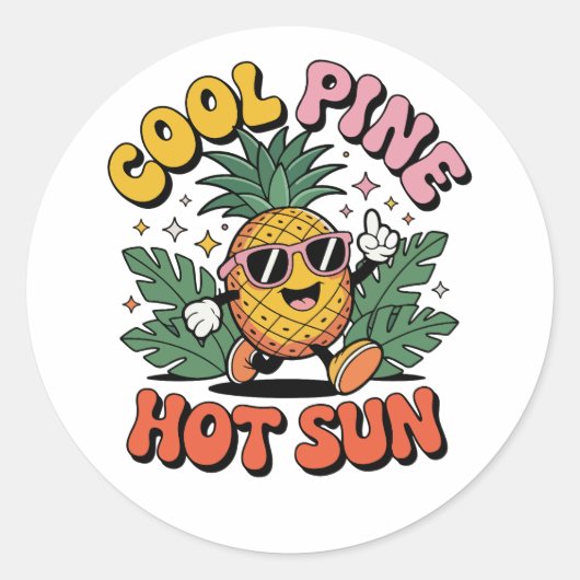 Cool Pine Hot Sun Retro Pineapple Summer Vibes Runder Aufkleber (Vorderseite)