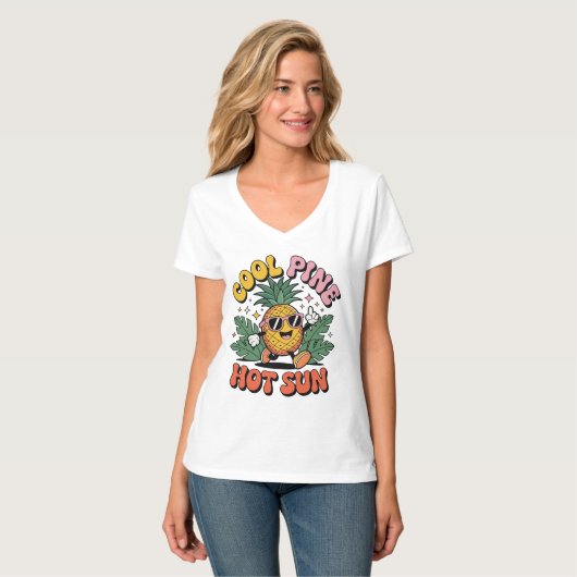 Cool Pine Hot Sun Retro Pineapple Summer Vibes T-Shirt (Vorderseite Vollansicht)