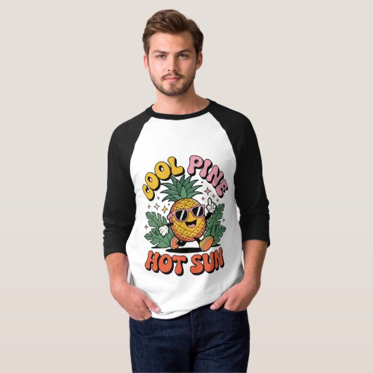 Cool Pine Hot Sun Retro Pineapple Summer Vibes T-Shirt (Vorne ganz)