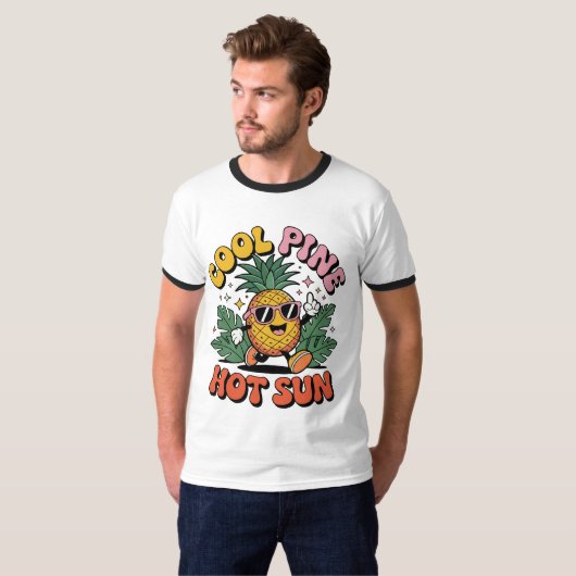 Cool Pine Hot Sun Retro Pineapple Summer Vibes T-Shirt (Vorne ganz)