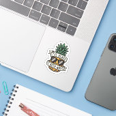 Cool Pineapple Sunglasses Heard It Both Ways Funny Aufkleber (Laptop mit iPhone)