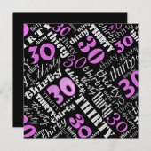 Cool Pink 30. Geburtstag Party Einladung (Vorne/Hinten)