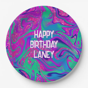Cool Pink Aquamarin Glitzer Custom Girl Geburtstag Pappteller