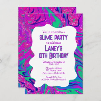 Cool Pink Aquamarin Glitzer Girls Geburtstag Slime Einladung