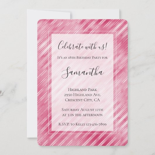 Cool Pink Glam Streifen Geburtstag Einladung (Vorderseite)