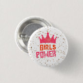 Cool Pink Glitzer Girls Power Crown Button (Vorne & Hinten)