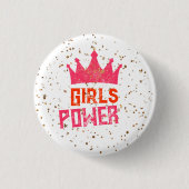 Cool Pink Glitzer Girls Power Crown Button (Vorderseite)