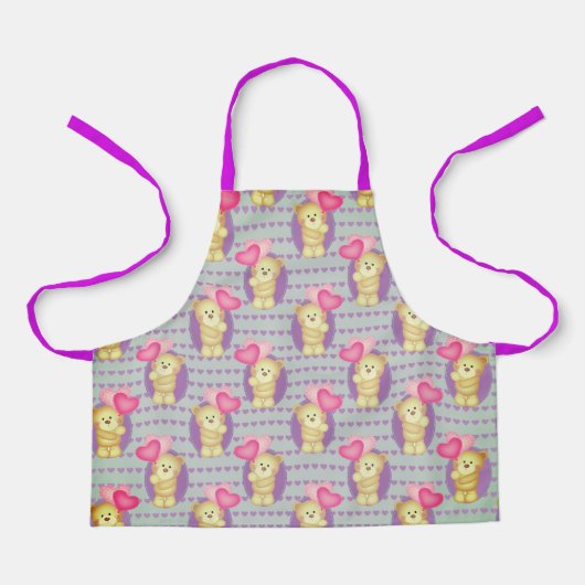 Cool Pink Hearts Teddy Bären Koch Baker Womens Kid Schürze (Vorderseite)