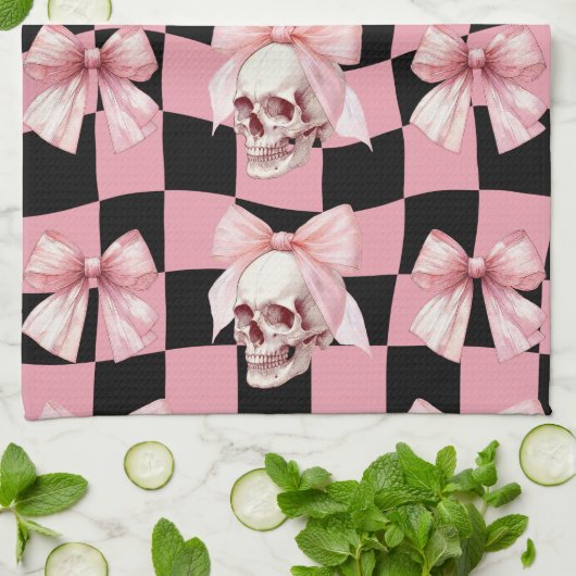 Cool Pink Kitchen Skeletton Halloween Geschirrtuch (Gefaltet)