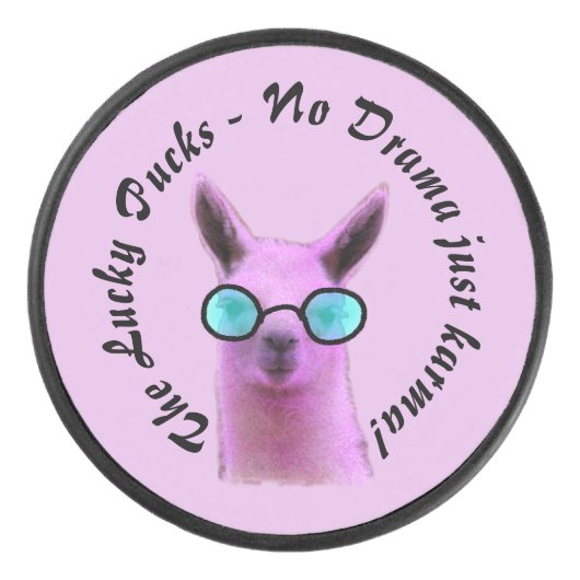 Cool Pink Llama Hockey Puck - Kein Drama nur Karma (Vorderseite)