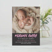 Cool Pink Marker Schriftart New Baby Girl Foto Ankündigung (Stehend Vorderseite)
