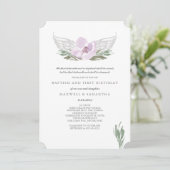 Cool Pink Watercolor Florals Angel Wings Taufe Einladung (Stehend Vorderseite)