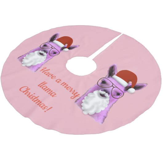 Cool Pink Weihnachts-Llama-Baumrock Polyester Weihnachtsbaumdecke (Schrägansicht)