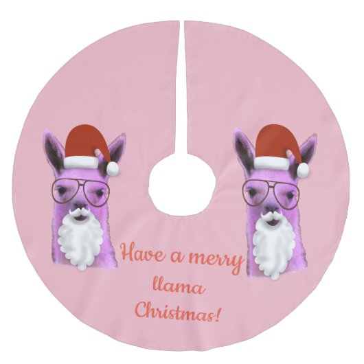 Cool Pink Weihnachts-Llama-Baumrock Polyester Weihnachtsbaumdecke (Vorderseite)