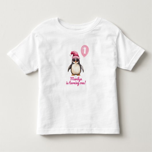 Cool Pink Winter Penguin Kleinkind T-shirt (Vorderseite)