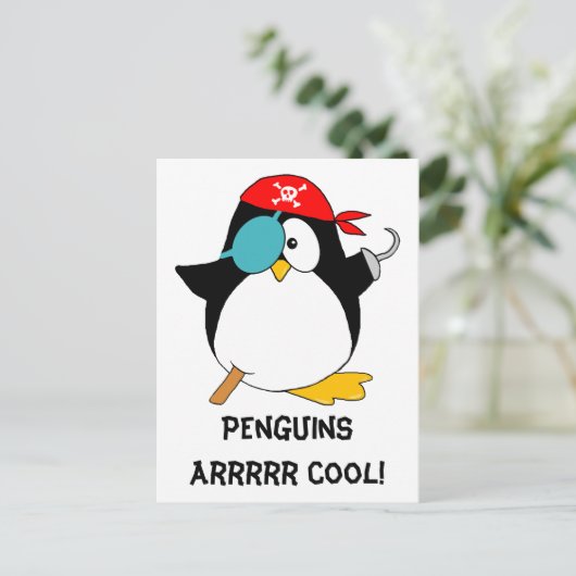 Cool Pirate Penguin Postkarte (Stehend Vorderseite)