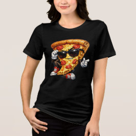 Cool Pizza Slice Mascot with Sunglasses Art Tri-Blend Shirt