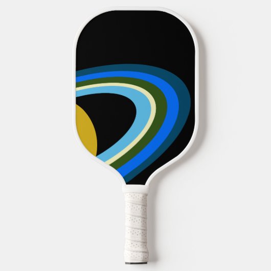 Cool Planet Saturn Farbige Ringe Schwarzer Raum Pickleball Schläger (Vorderseite)
