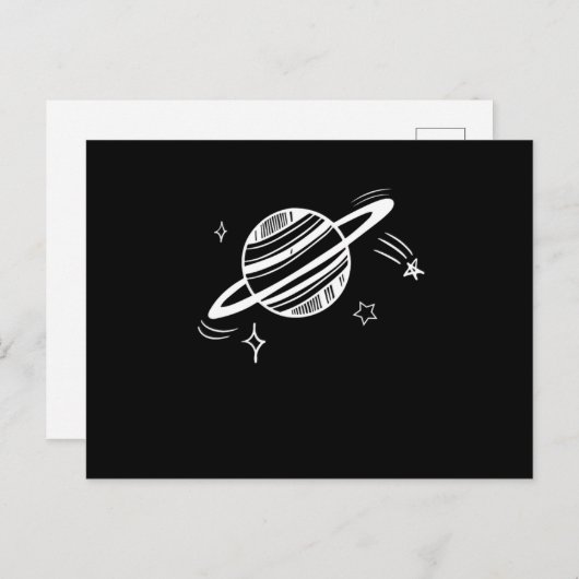 Cool Planet Saturn Orbit Drawing Outer Space Galax Postkarte (Vorne/Hinten)