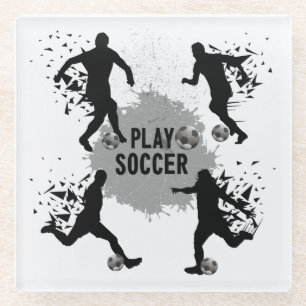 Cool Play Soccer Silhouetten Glasuntersetzer