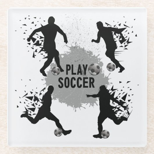 Cool Play Soccer Silhouetten Glasuntersetzer (Vorderseite)