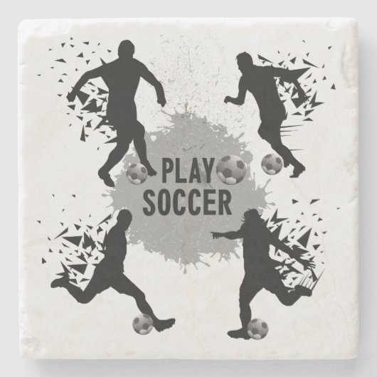 Cool Play Soccer Silhouetten Steinuntersetzer (Vorderseite)