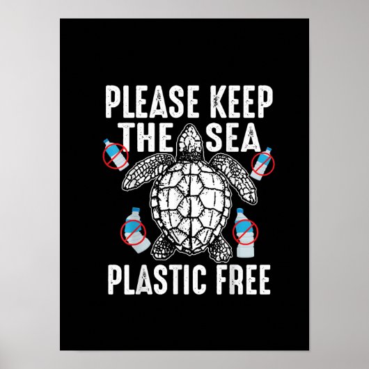 Cool Please Keep Sea Plastic Free Funny Turtle Poster (Vorne)