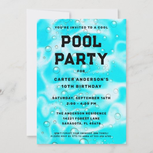 Cool Pool Party Blasen Geburtstag Einladung (Vorderseite)