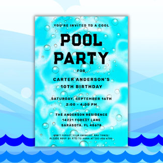 Cool Pool Party Blasen Geburtstag Einladung