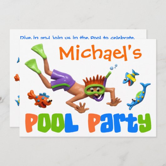 Cool Pool-Party Einladung (Vorne/Hinten)