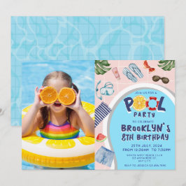 Cool Pool Party Foto Geburtstag Einladung