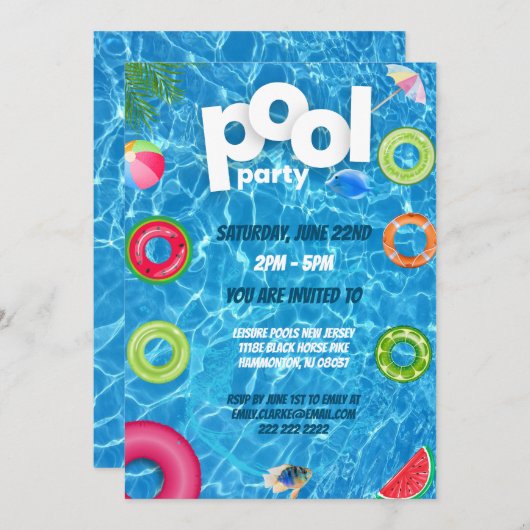 Cool Pool Party | Geburtstag schwimmen Einladung (Vorne/Hinten)