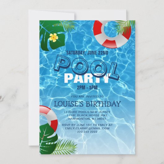 Cool Pool Party | Geburtstag schwimmen Einladung (Vorderseite)