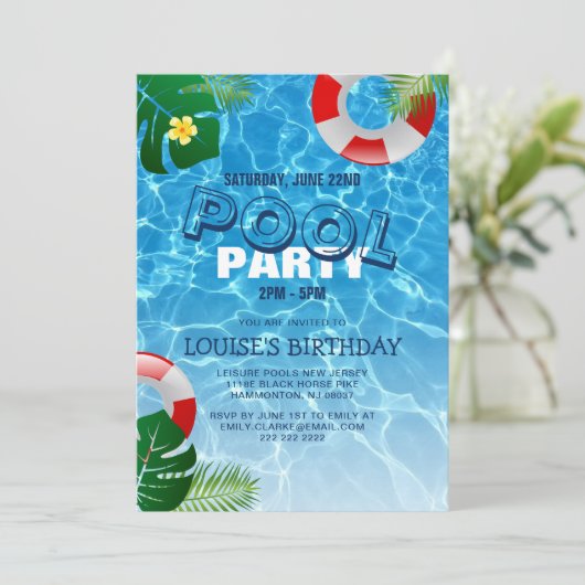 Cool Pool Party | Geburtstag schwimmen Einladung (Stehend Vorderseite)