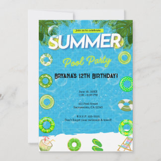 Cool Pool Party | Geburtstag schwimmen Einladung