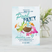 Cool Pool Party Geburtstag Tropisches Party Einladung (Stehend Vorderseite)
