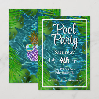 Cool Pool Party Palm Blätter Einladung