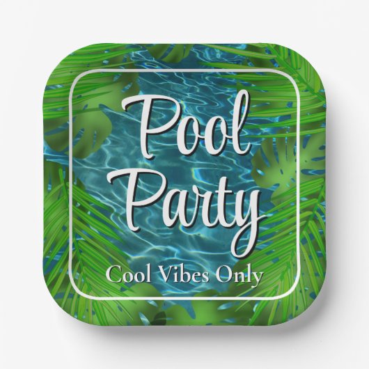 Cool Pool Party vibes palm Blätter Pappteller (Vorderseite)