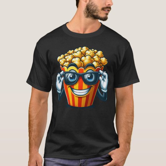 Cool Popcorn Cartoon Sonnenbrille Cinema Retro T-Shirt (Vorderseite)