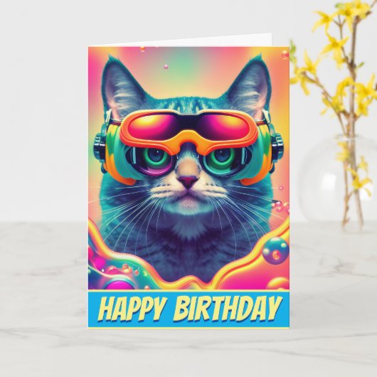 Cool Psychedelic Psychonaut Kitty Cat Karte (Gelbe Blume)