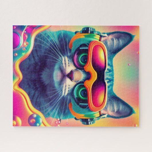 Cool Psychedelic Psychonaut Kitty Cat Puzzle (Horizontal)