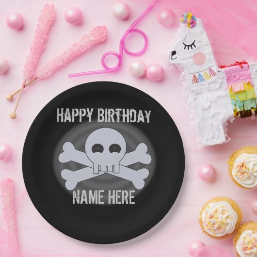 Cool Punk Custom Happy Birthday Skull Pappteller (Party)