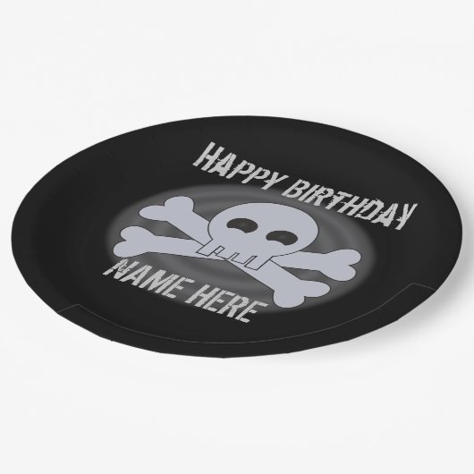 Cool Punk Custom Happy Birthday Skull Pappteller (Schrägansicht)