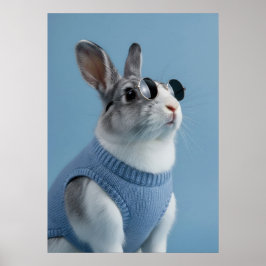 Cool Rabbit in Blue Sweater and Round Sunglasses Poster