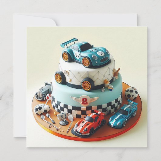 COOL RACE AUTO THEMA KINDERGEBURTSTAG CAKE KARTE (Vorderseite)